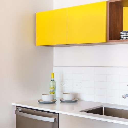 kitchen with yellow cabinets